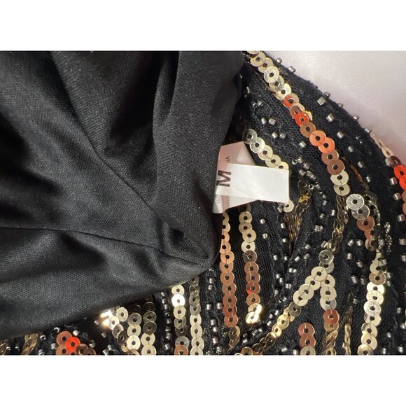 Flapper Costume Black Gold Sequins 1920s Set Size Medium - Picture 8 of 8